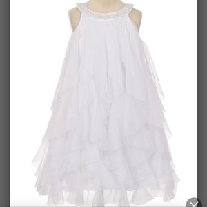 NWT Kids Dream White Mesh Waterfall Pearl Neckline Dress
